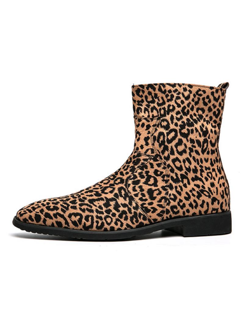 Botas Chelsea Masculinas Com Estampa Leopardo - Café Marrom