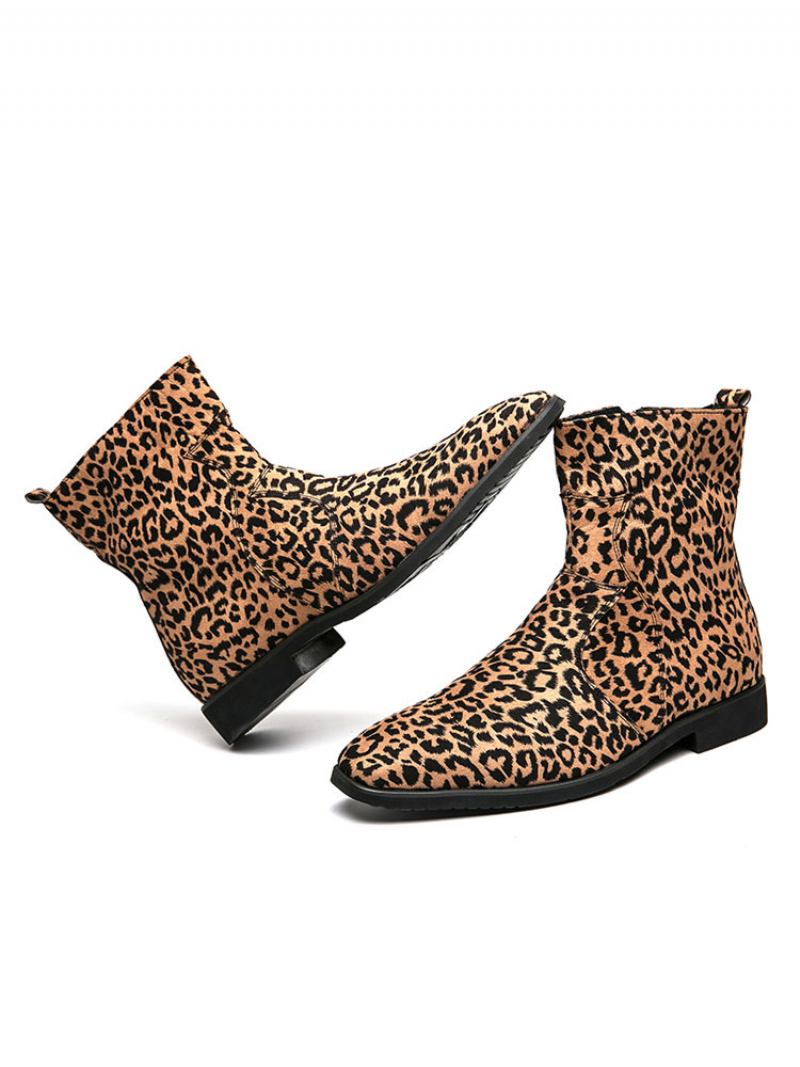 Botas Chelsea Masculinas Com Estampa Leopardo - Café Marrom