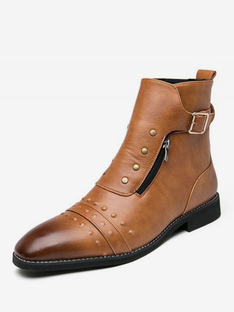 Botas Chelsea Masculinas Com Tachas E Botins Pretos - Castanho Café