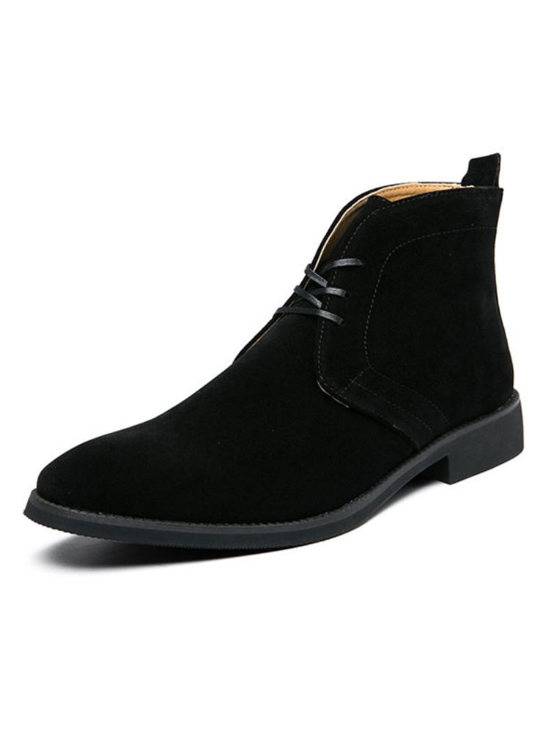 Botas Chukka Couro Sintético Com Cadarço No Deserto Para Homens - Preto