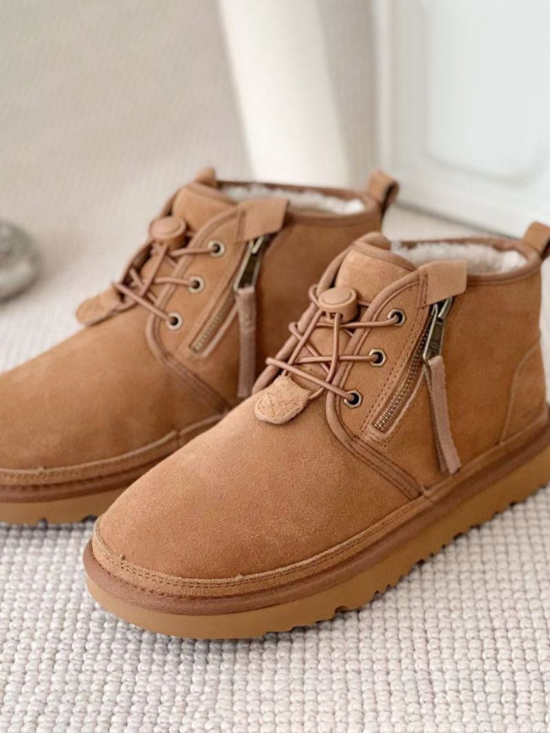 Botas Chukka Masculinas Camurça Com Bico Redondo E Pelúcia Curta Para Neve