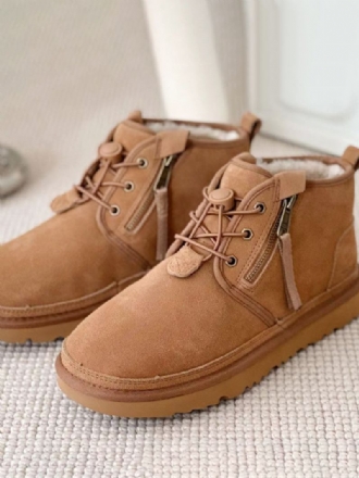 Botas Chukka Masculinas Camurça Com Bico Redondo E Pelúcia Curta Para Neve