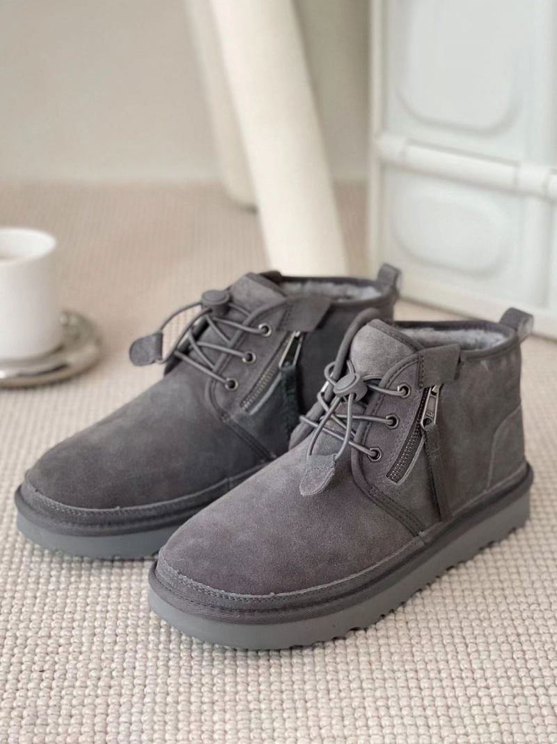 Botas Chukka Masculinas Camurça Com Bico Redondo E Pelúcia Curta Para Neve - Cinza Profundo