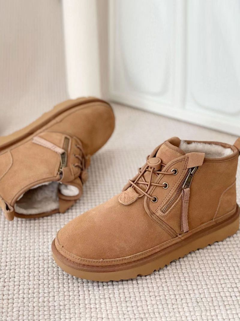 Botas Chukka Masculinas Camurça Com Bico Redondo E Pelúcia Curta Para Neve - Castanho Café