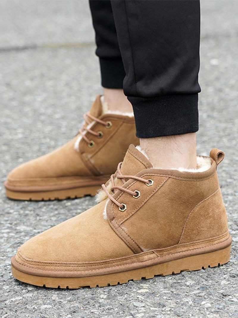 Botas Chukka Masculinas Marrons Camurça Bico Redondo Com Cadarço Para Neve Inverno