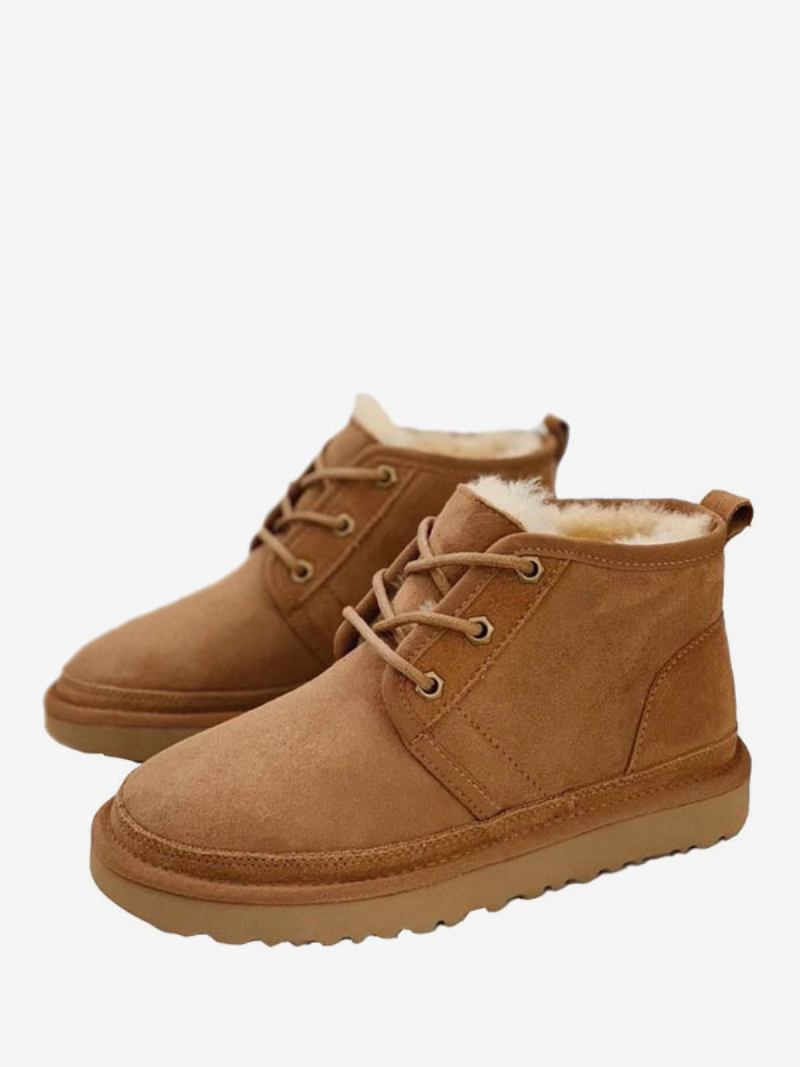 Botas Chukka Masculinas Marrons Camurça Bico Redondo Com Cadarço Para Neve Inverno - Castanho Café