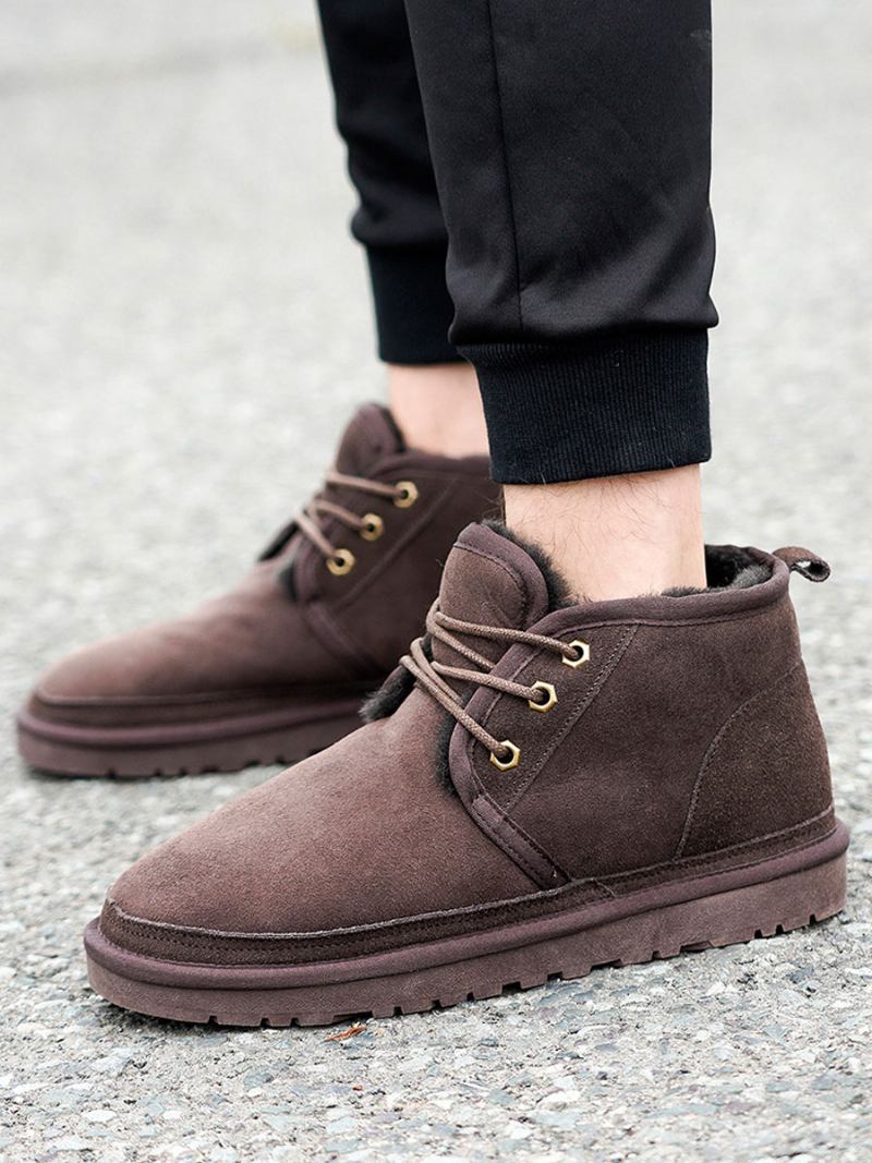 Botas Chukka Masculinas Marrons Camurça Bico Redondo Com Cadarço Para Neve Inverno - Chocolate