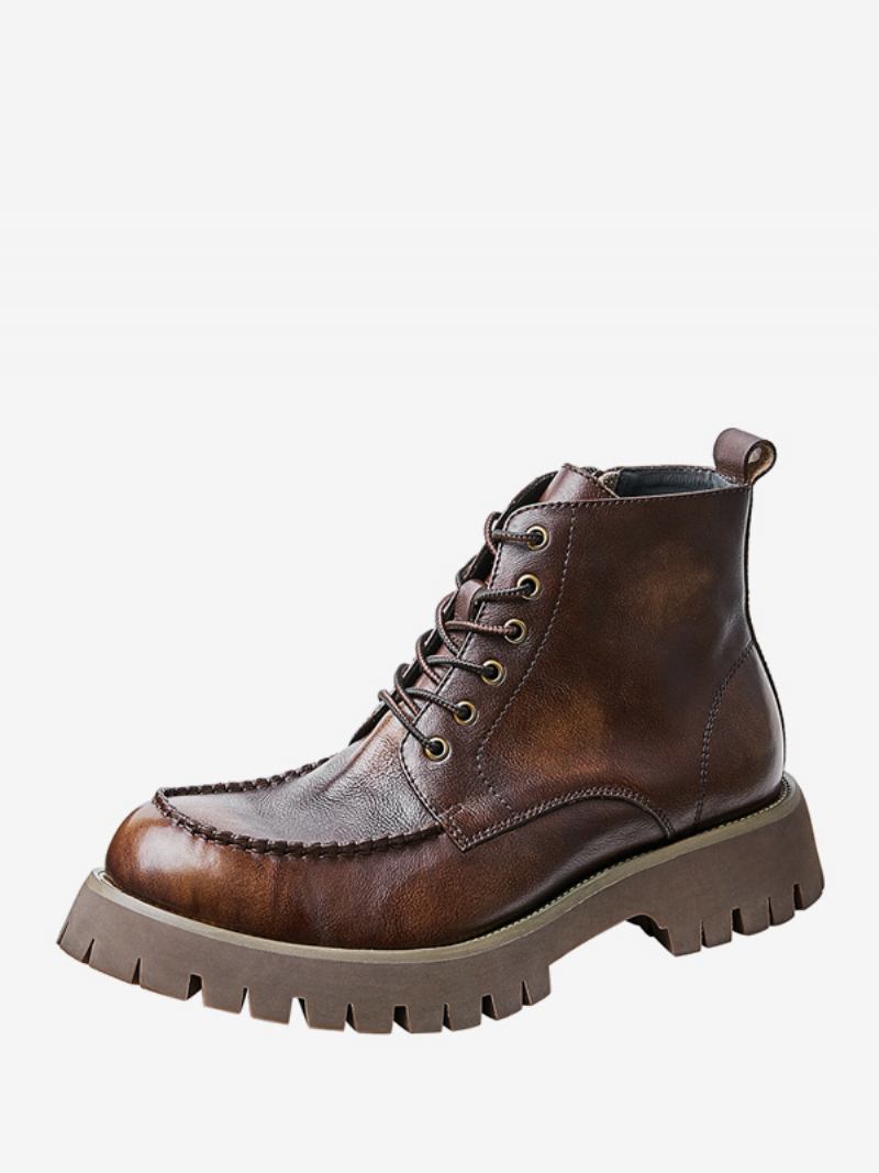 Botas Combate Masculinas Martin Brogue Business Casual Retro Café Marrom Couro Redondo