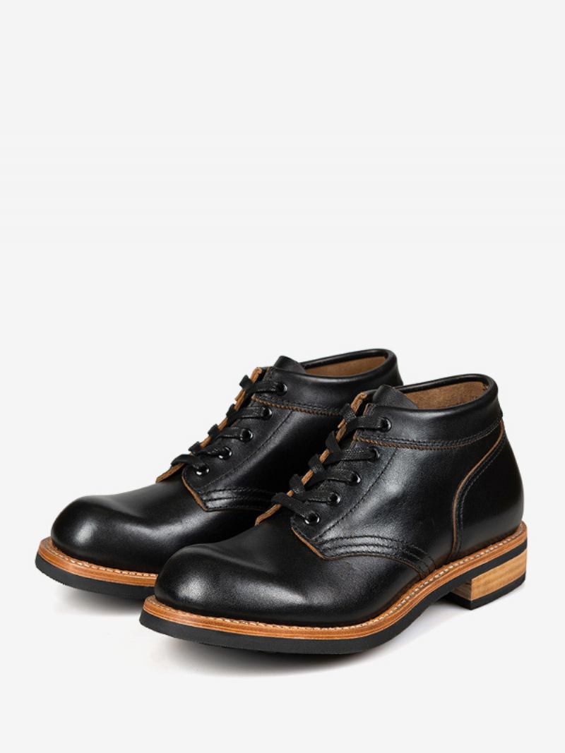 Botas Combate Masculinas Martin Work Pretas Couro Bovino Redondo