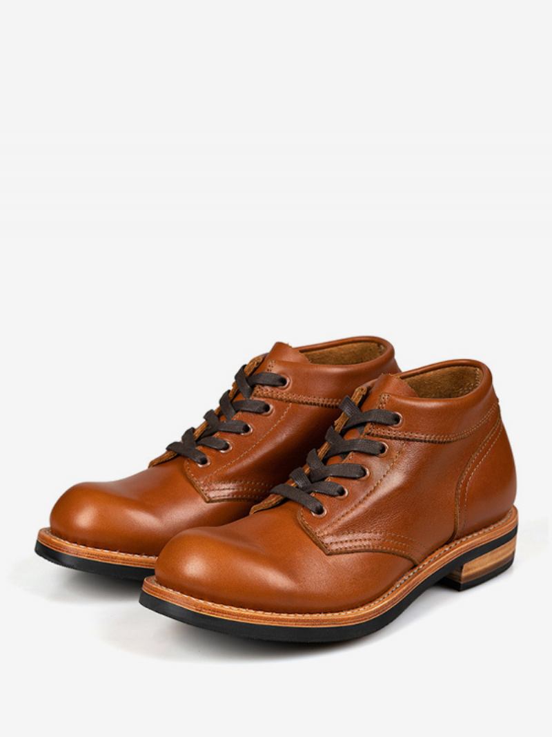 Botas Combate Masculinas Martin Work Pretas Couro Bovino Redondo - Café Marrom