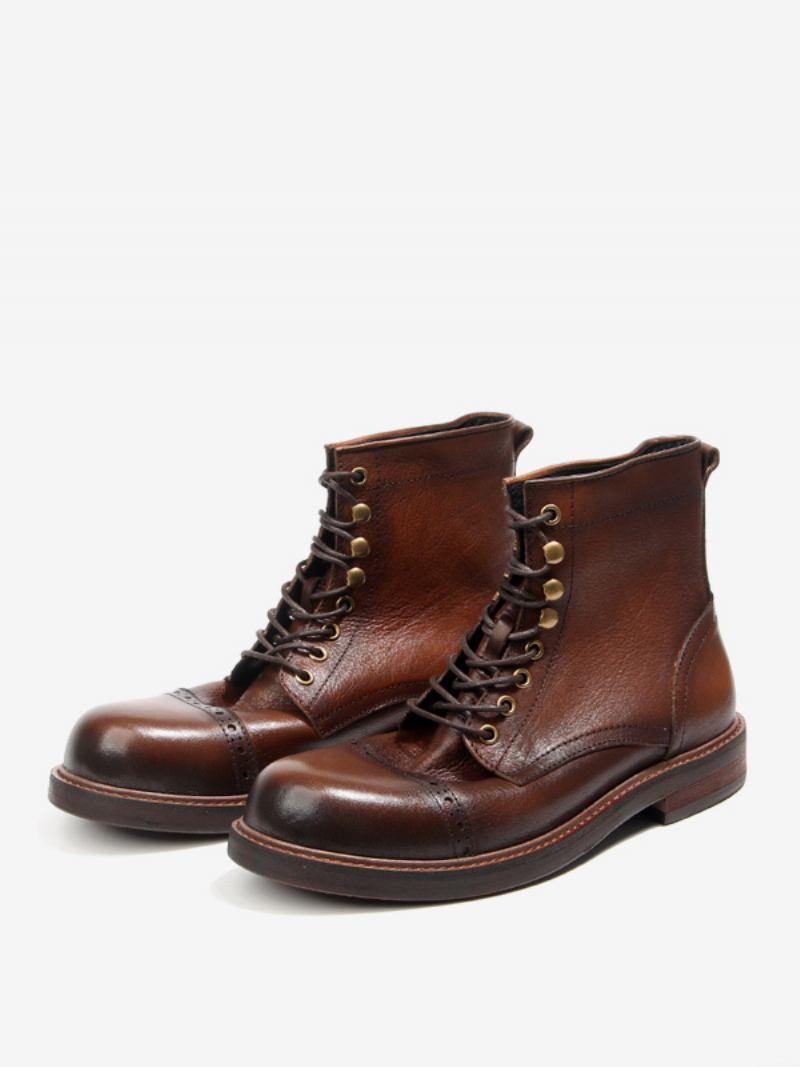 Botas Combate Masculinas Motorcyclemartin Work Couro Bovino Redondo Marrom Profundo - Castanho Profundo