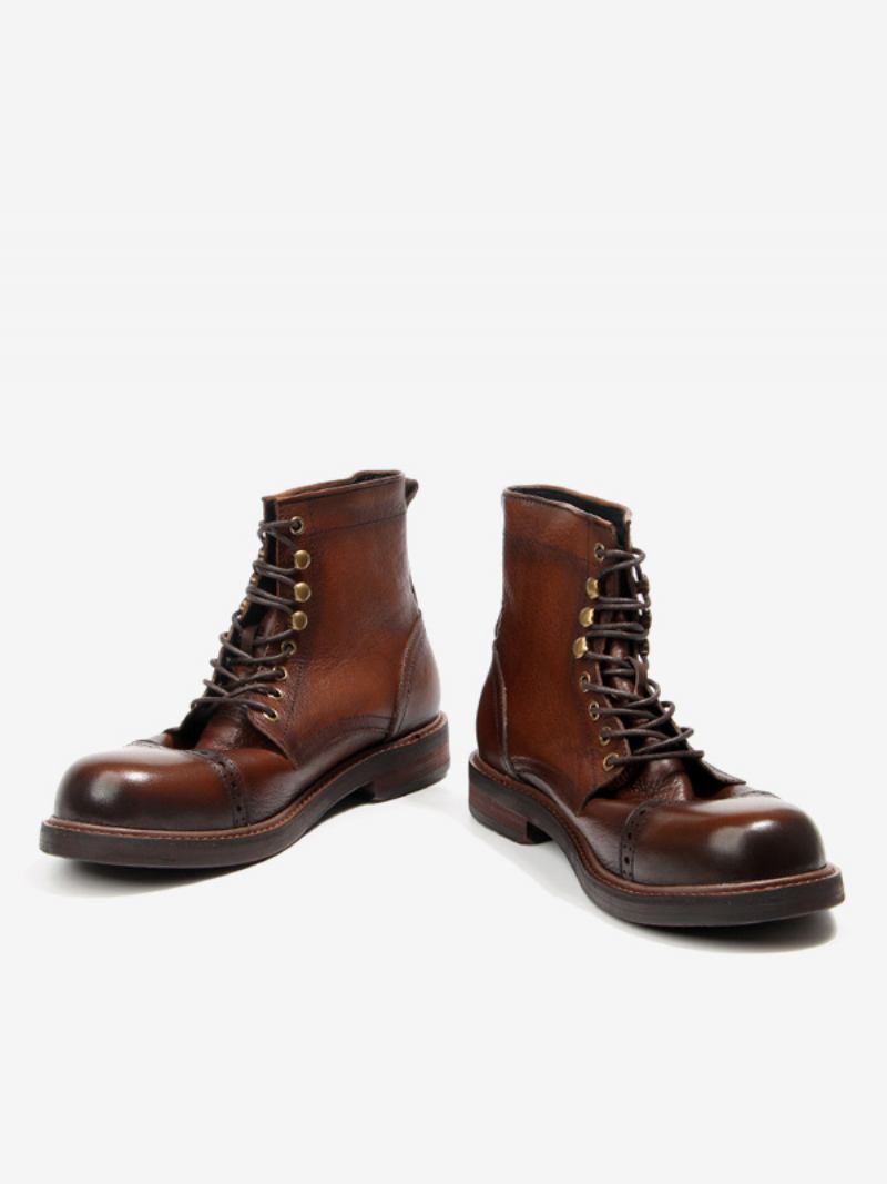 Botas Combate Masculinas Motorcyclemartin Work Couro Bovino Redondo Marrom Profundo - Castanho Profundo