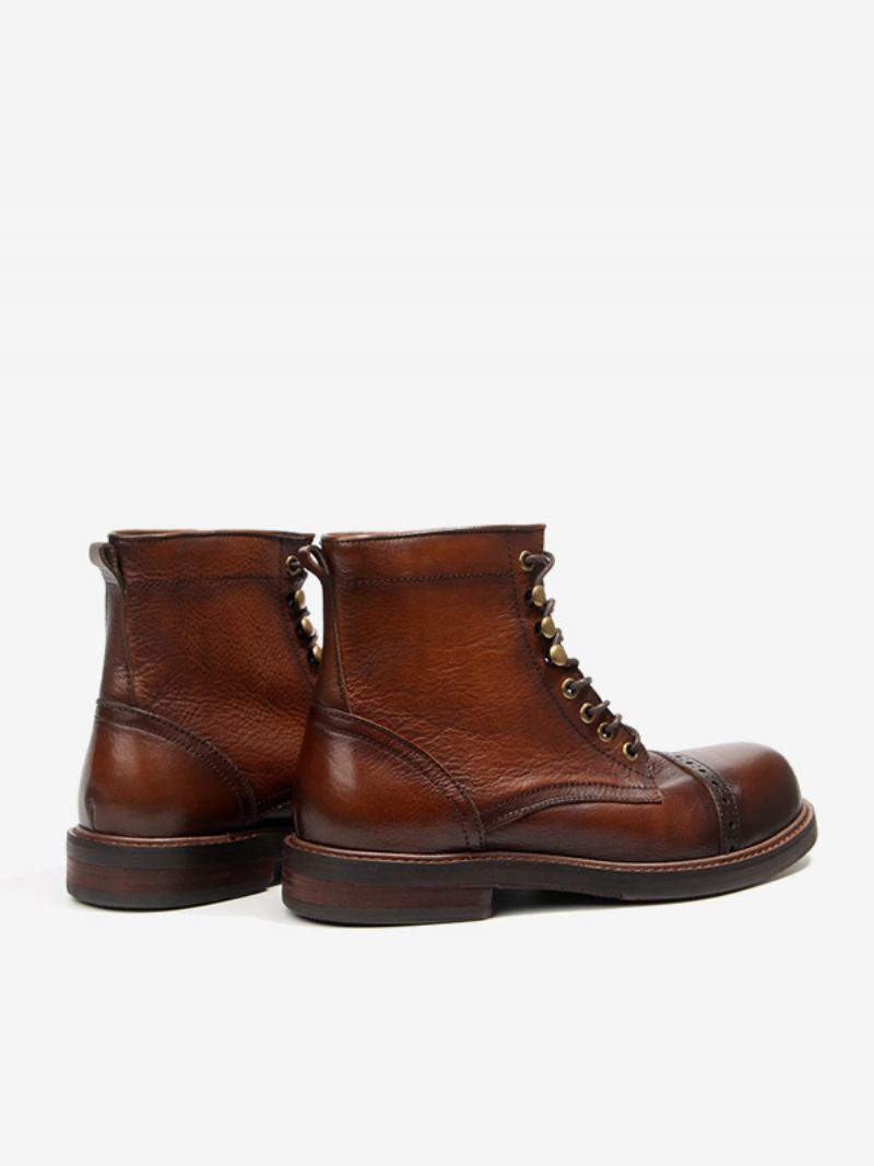 Botas Combate Masculinas Motorcyclemartin Work Couro Bovino Redondo Marrom Profundo - Castanho Profundo