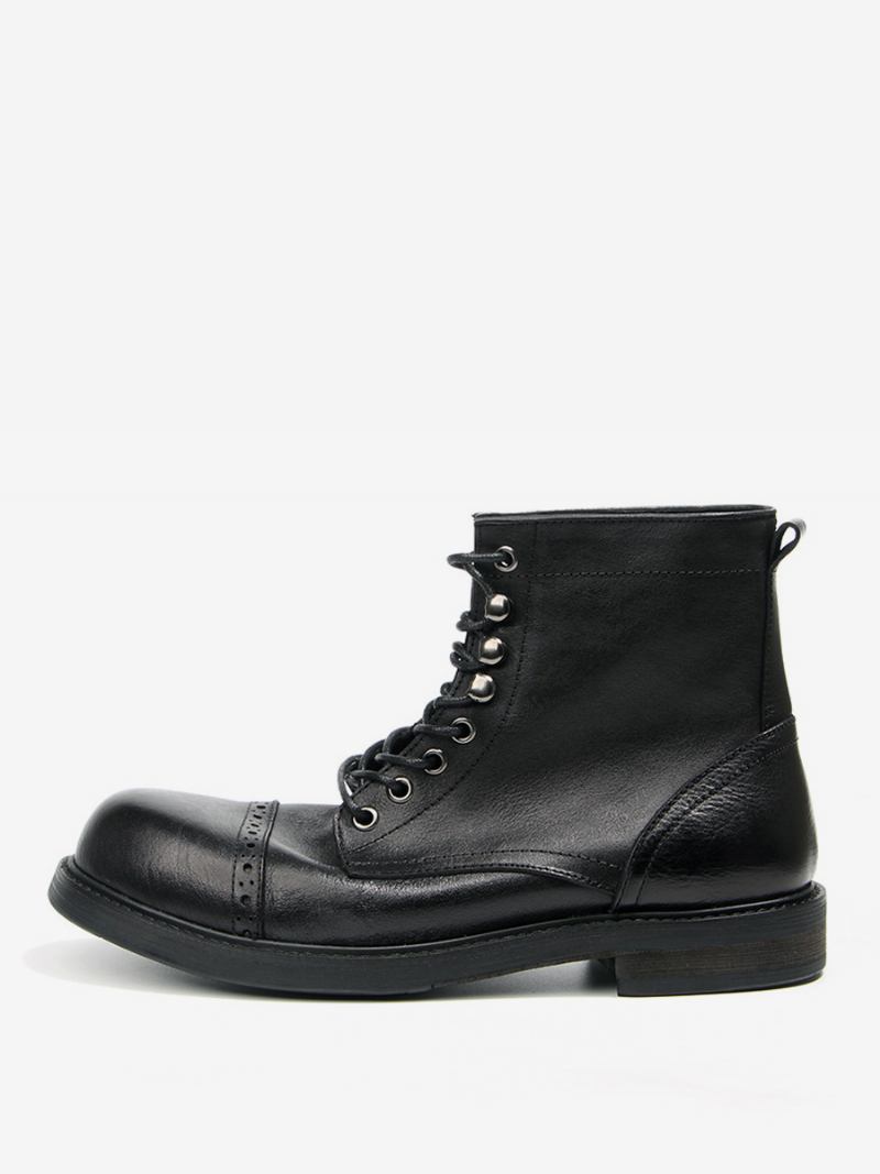 Botas Combate Masculinas Motorcyclemartin Work Couro Bovino Redondo Marrom Profundo - Preto