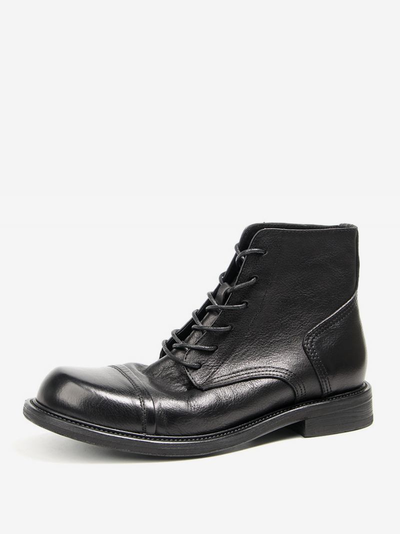 Botas Combate Masculinas Motorcyclemartin Work Couro Bovino Redondo Marrom Profundo - Preto