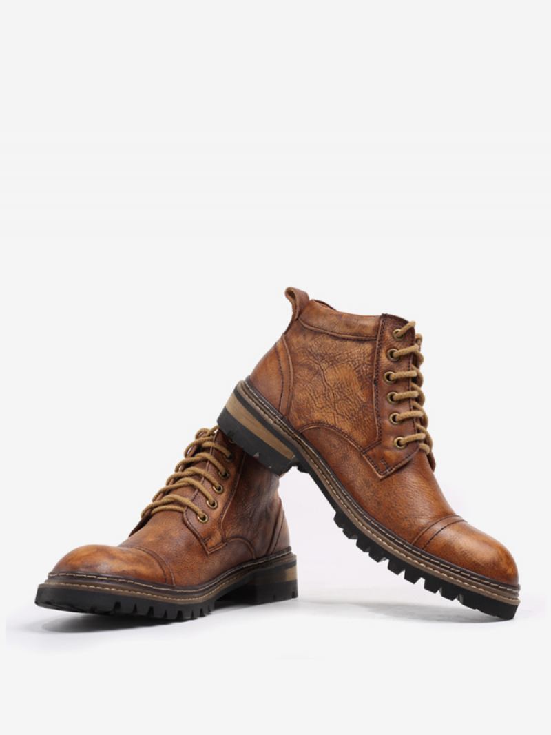 Botas Combate Masculinas Para Motocicleta Martin Work Café Marrom Couro Bovino Redondo - Café Marrom