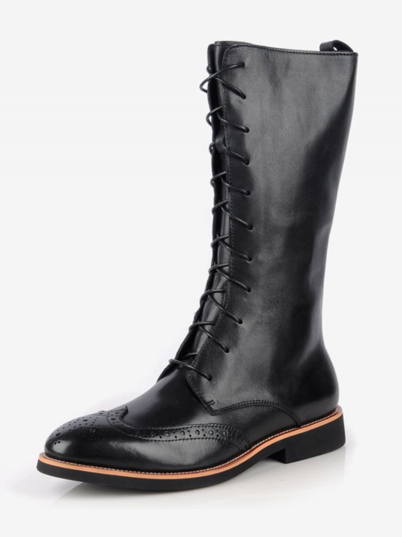 Botas Masculinas Cano Alto Trabalho Em Couro Bovino Chique Preto