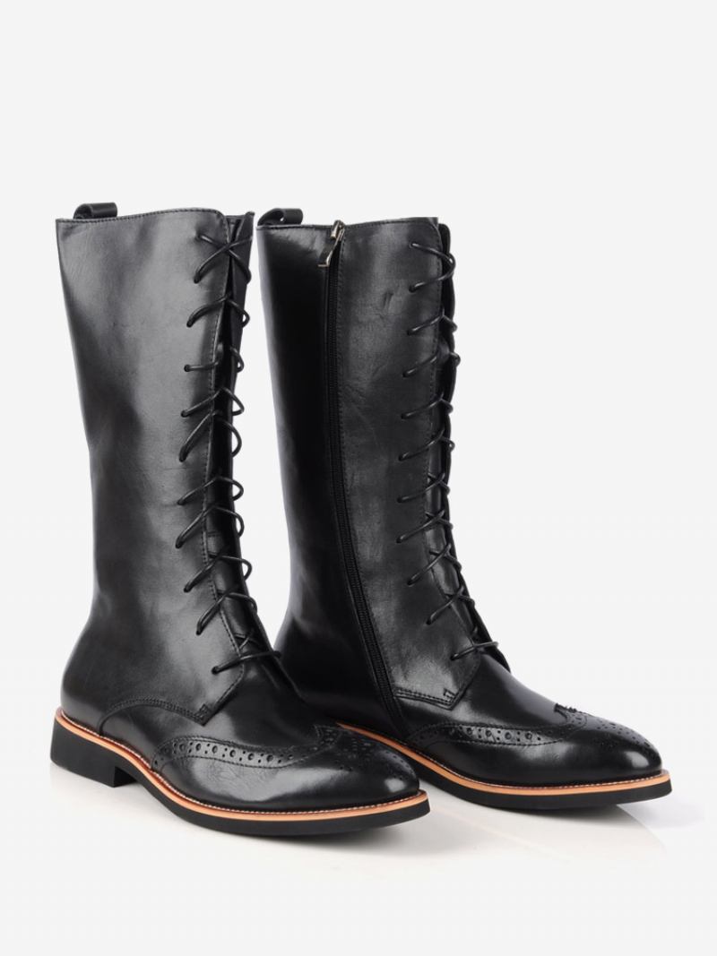 Botas Masculinas Cano Alto Trabalho Em Couro Bovino Chique Preto - Preto