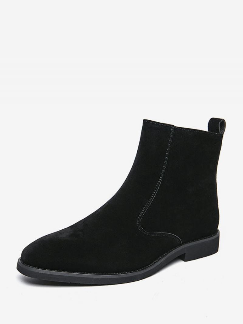 Botas Masculinas Cano Curto Camurça Couro Bico Redondo Chelsea