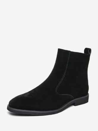 Botas Masculinas Cano Curto Camurça Couro Bico Redondo Chelsea