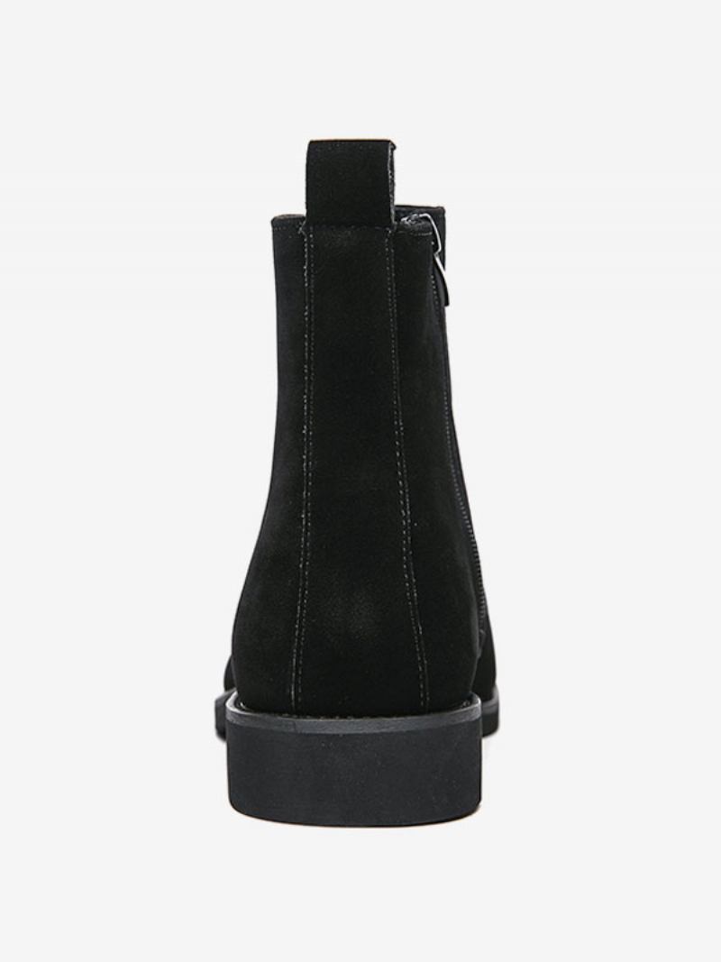 Botas Masculinas Cano Curto Camurça Couro Bico Redondo Chelsea - Preto