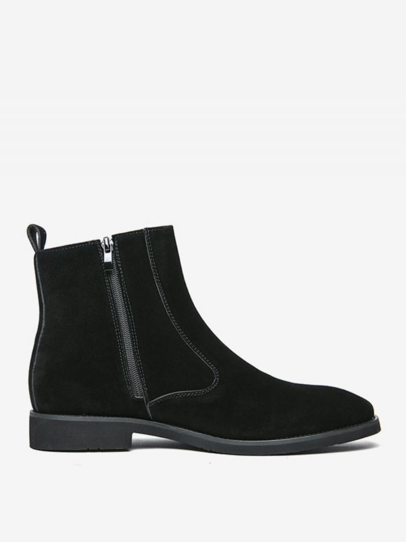 Botas Masculinas Cano Curto Camurça Couro Bico Redondo Chelsea - Preto