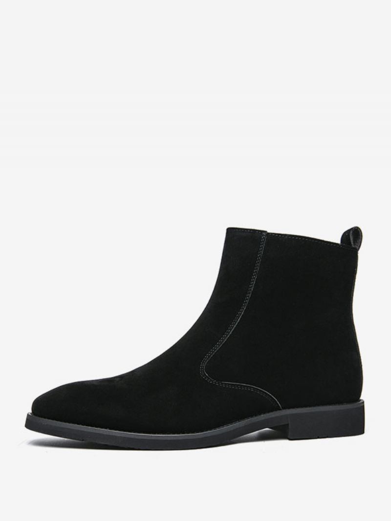 Botas Masculinas Cano Curto Camurça Couro Bico Redondo Chelsea - Preto