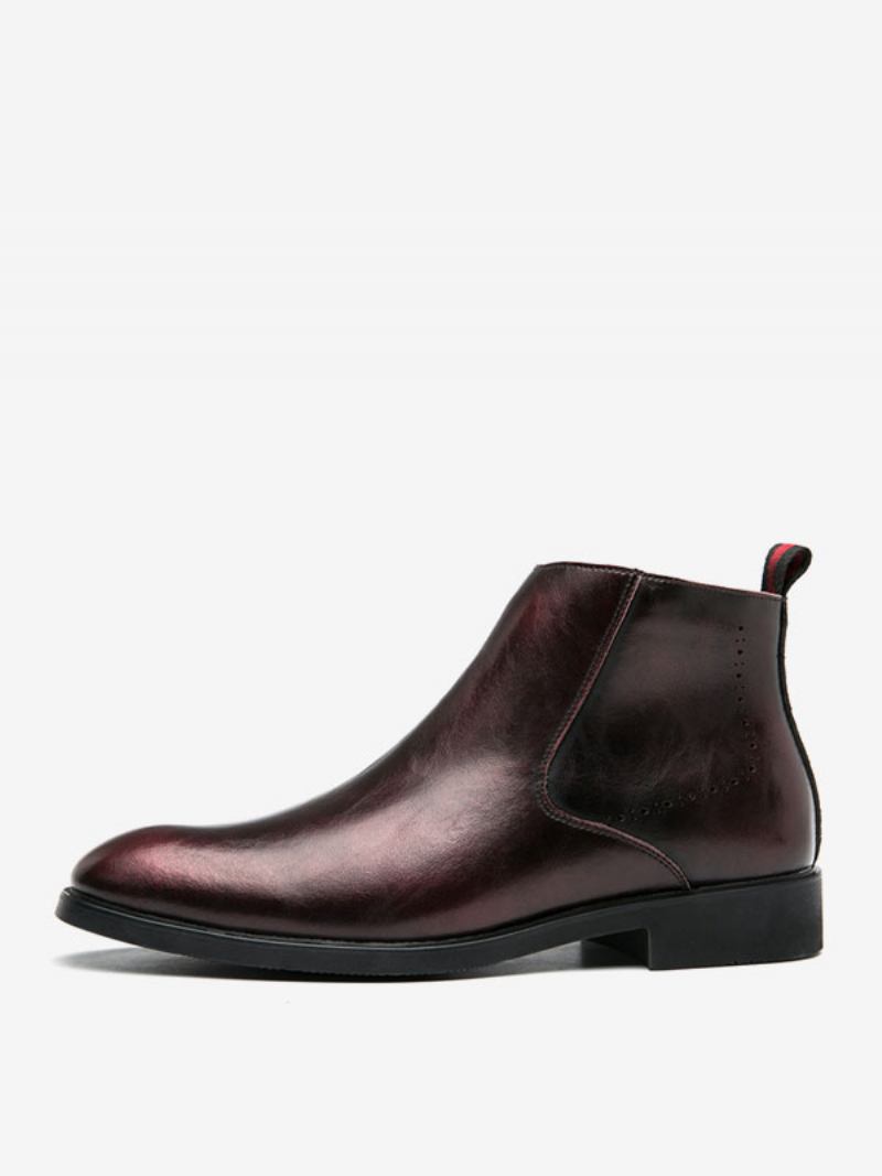 Botas Masculinas Chelsea Borgonha Pu Couro Biqueira Redonda - Borgonha