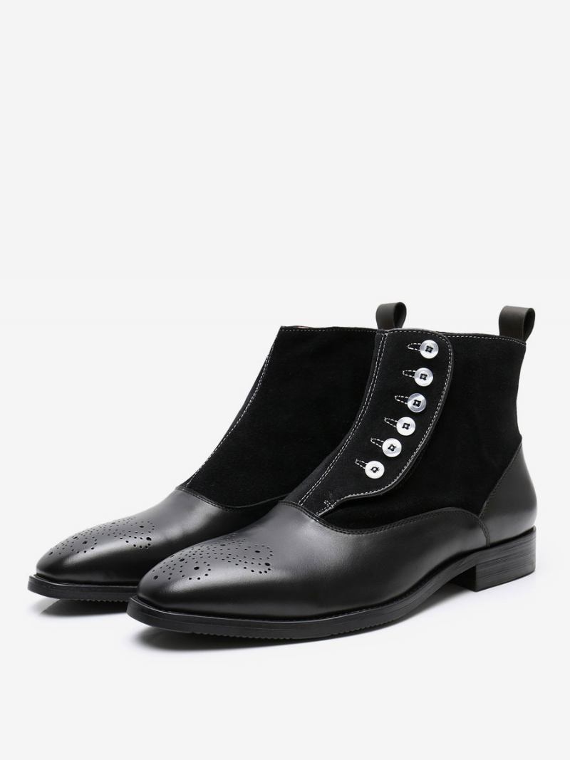 Botas Masculinas Chelsea Café Marrom Couro Biqueira Pontuda - Preto