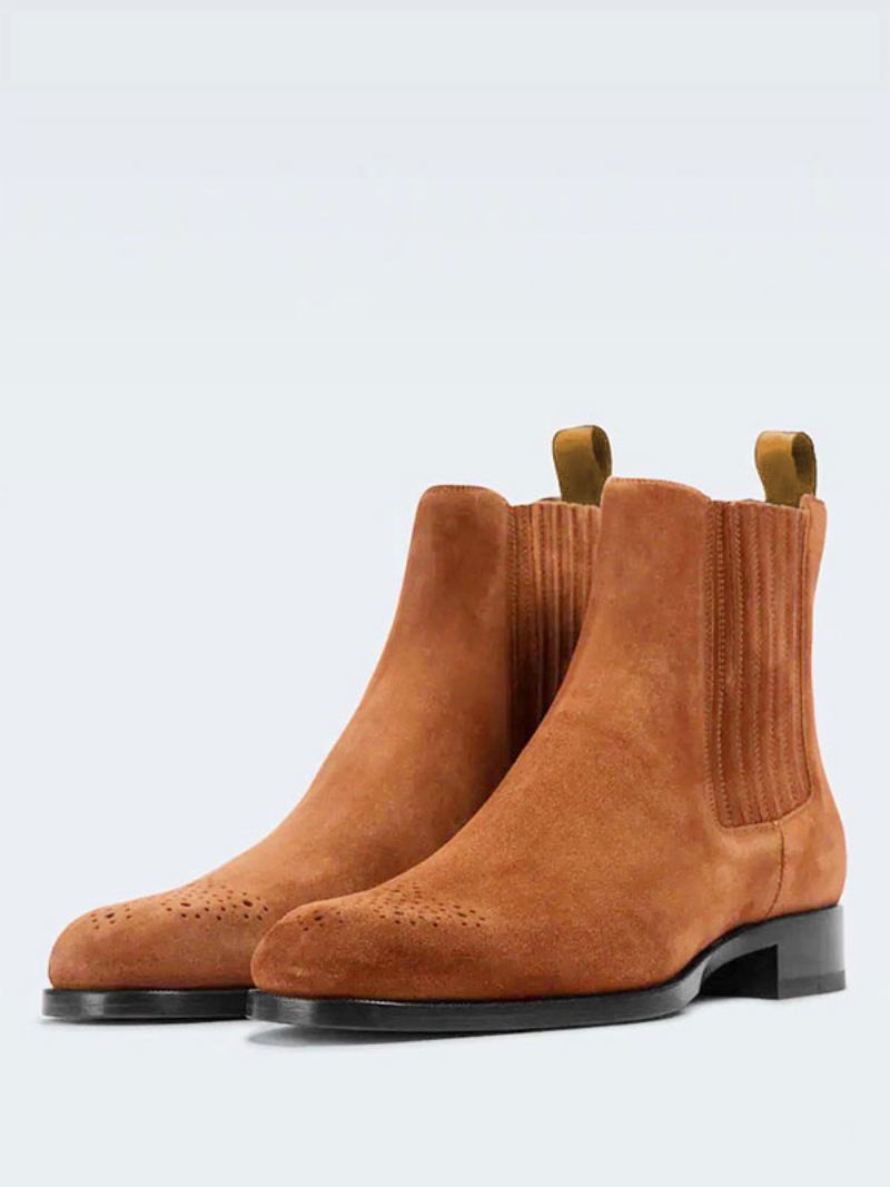 Botas Masculinas Chelsea Café Marrom Micro Camurça Superior Redondo Tornozelo Festa Baile