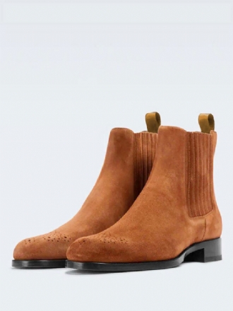 Botas Masculinas Chelsea Café Marrom Micro Camurça Superior Redondo Tornozelo Festa Baile