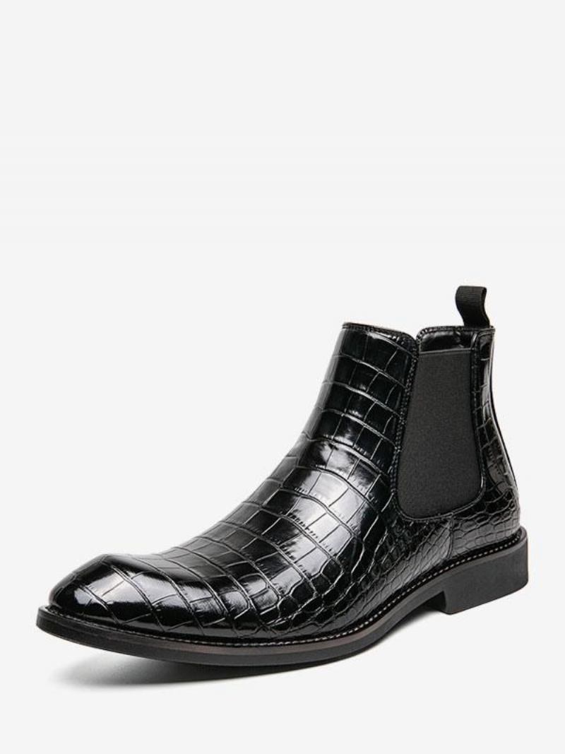 Botas Masculinas Chelsea Café Marrom Pu Couro Biqueira Pontuda - Preto