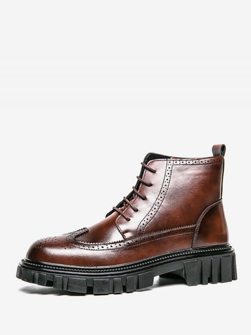 Botas Masculinas Chelsea Café Marrom Pu Couro Biqueira Redonda - Café Marrom