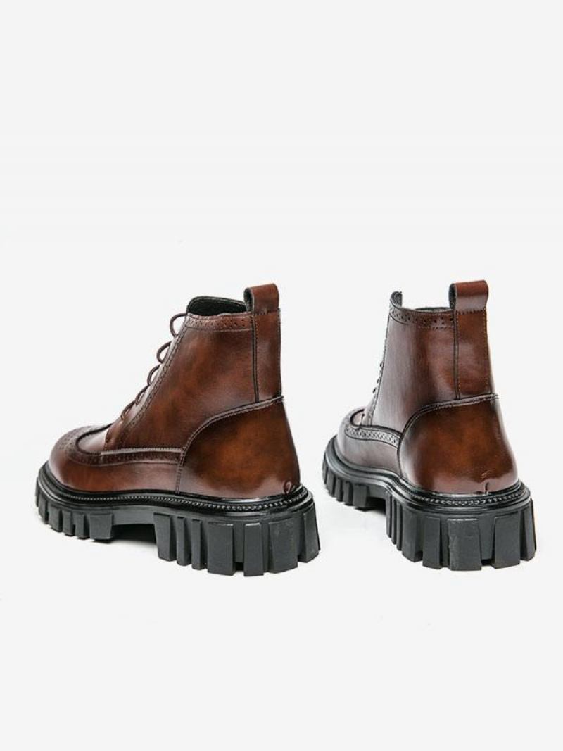 Botas Masculinas Chelsea Café Marrom Pu Couro Biqueira Redonda - Café Marrom