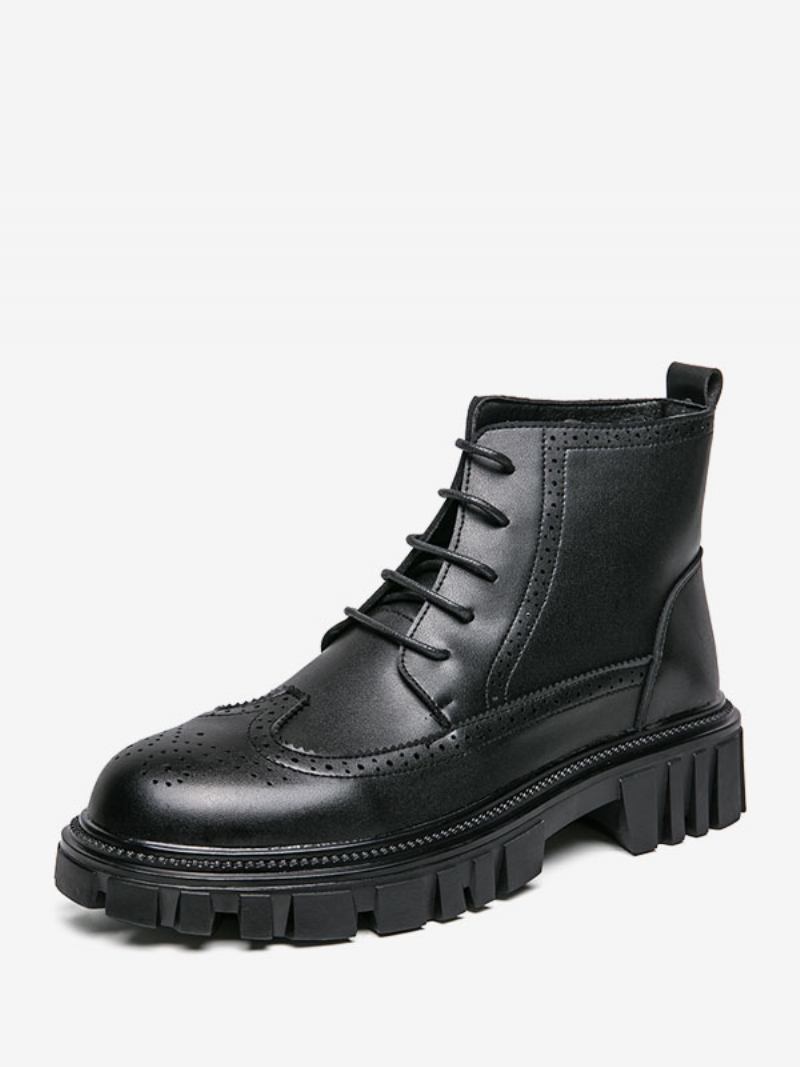 Botas Masculinas Chelsea Café Marrom Pu Couro Biqueira Redonda - Preto