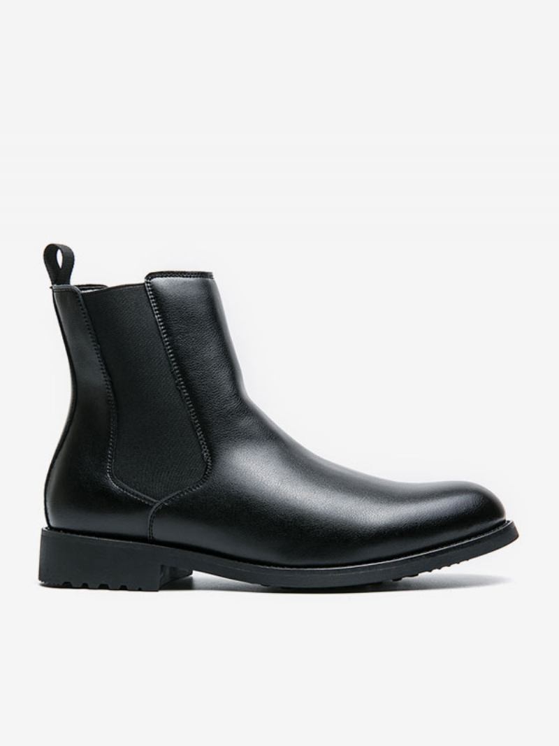 Botas Masculinas Chelsea Café Marrom Pu Couro Biqueira Redonda - Preto