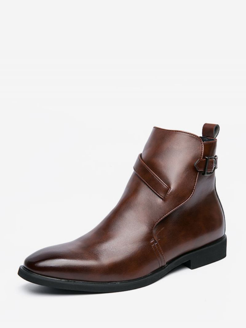 Botas Masculinas Chelsea Café Marrom Pu Couro Jodhpur Tornozelo