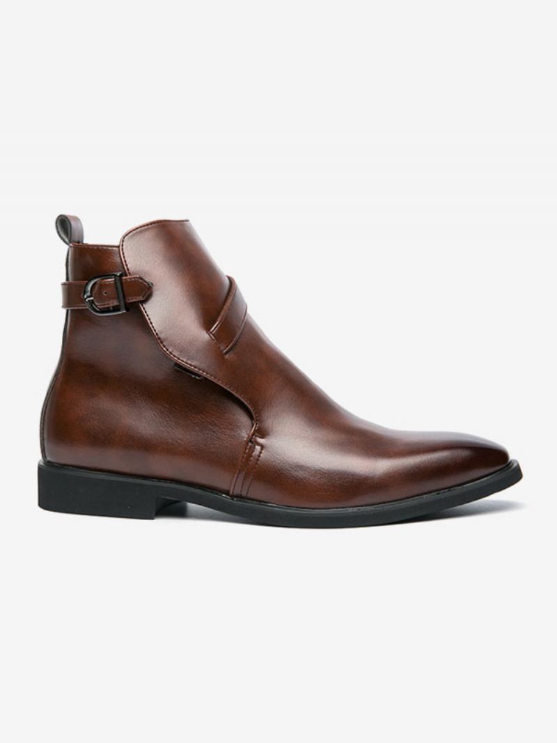 Botas Masculinas Chelsea Café Marrom Pu Couro Jodhpur Tornozelo - Café Marrom