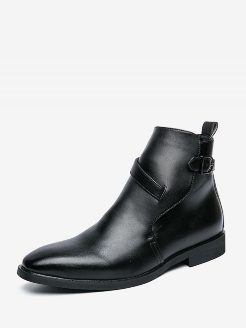 Botas Masculinas Chelsea Café Marrom Pu Couro Jodhpur Tornozelo - Preto