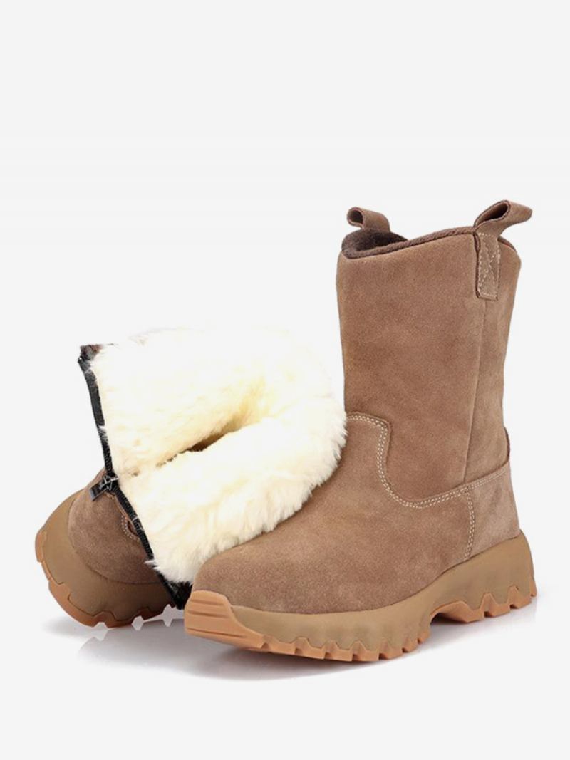 Botas Masculinas Chelsea Café Marrom Pu Couro Neve Com Bico Redondo - Café Marrom