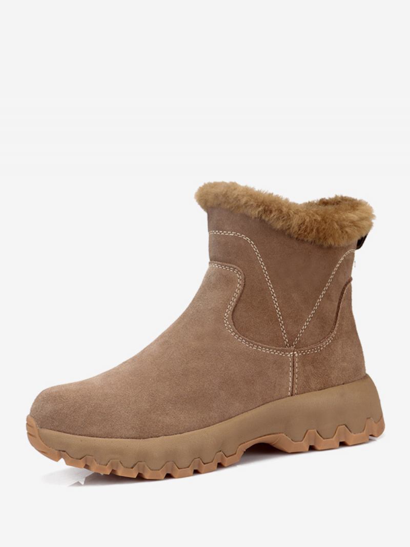 Botas Masculinas Chelsea Café Marrom Pu Couro Neve Com Bico Redondo