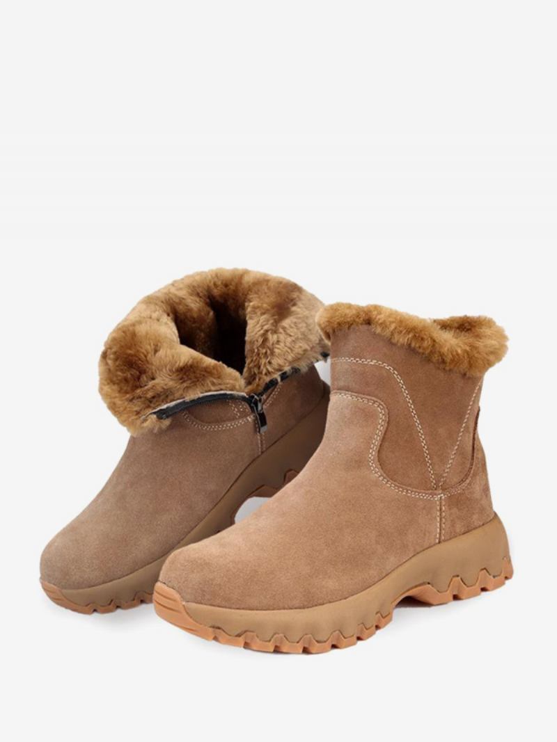 Botas Masculinas Chelsea Café Marrom Pu Couro Neve Com Bico Redondo - Café Marrom