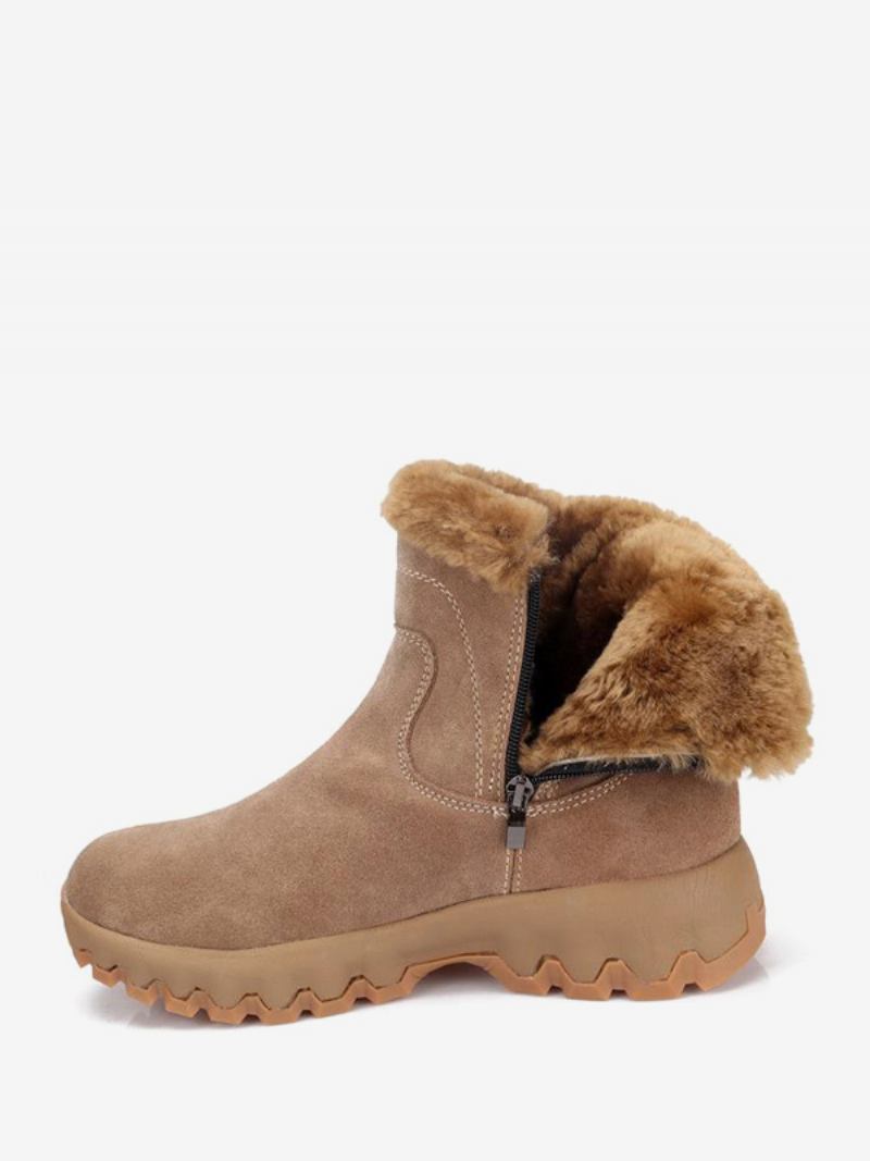 Botas Masculinas Chelsea Café Marrom Pu Couro Neve Com Bico Redondo - Café Marrom