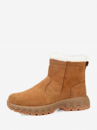 Botas Masculinas Chelsea Café Marrom Pu Couro Neve Com Bico Redondo