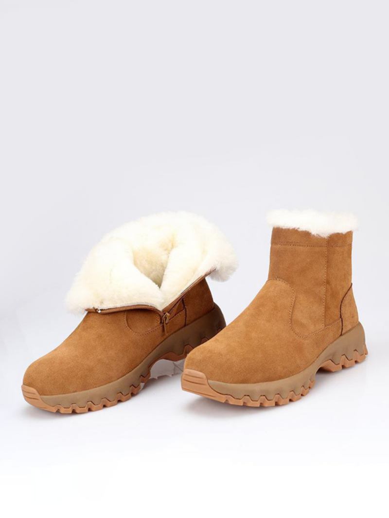 Botas Masculinas Chelsea Café Marrom Pu Couro Neve Com Bico Redondo - Café Marrom