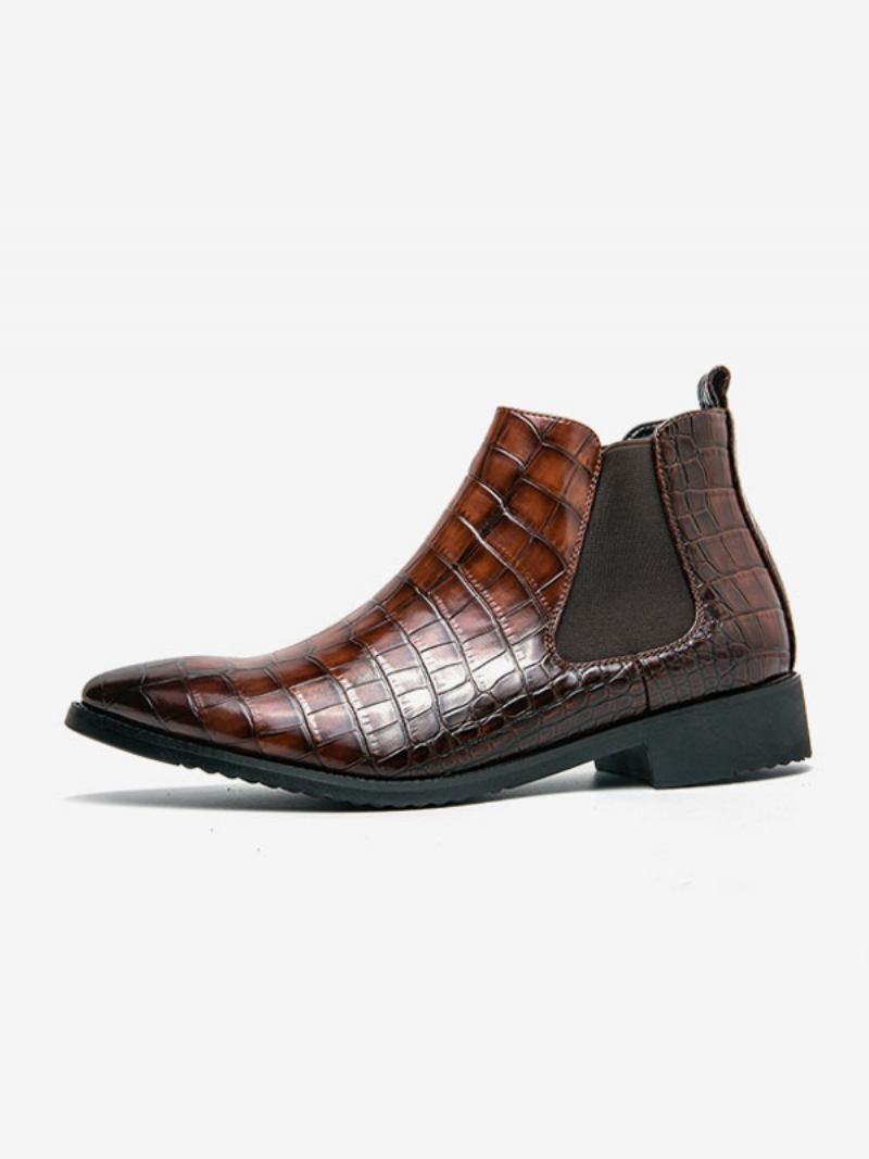 Botas Masculinas Chelsea Café Marrom Pu Couro Tornozelo Pontiagudas - Café Marrom