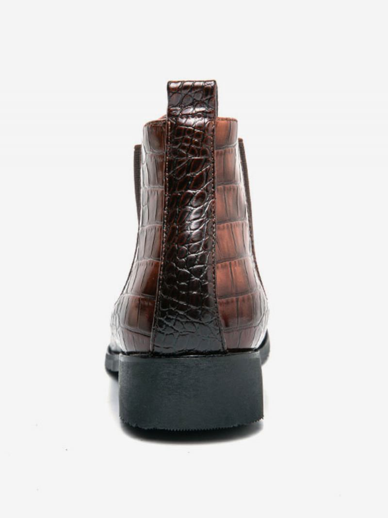 Botas Masculinas Chelsea Café Marrom Pu Couro Tornozelo Pontiagudas - Café Marrom