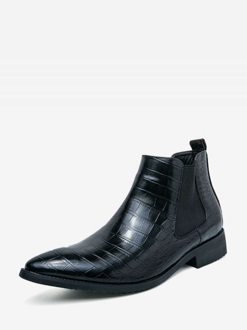 Botas Masculinas Chelsea Café Marrom Pu Couro Tornozelo Pontiagudas - Preto