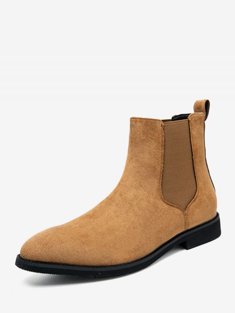 Botas Masculinas Chelsea Camelo Pu Couro Bota Bico Fino