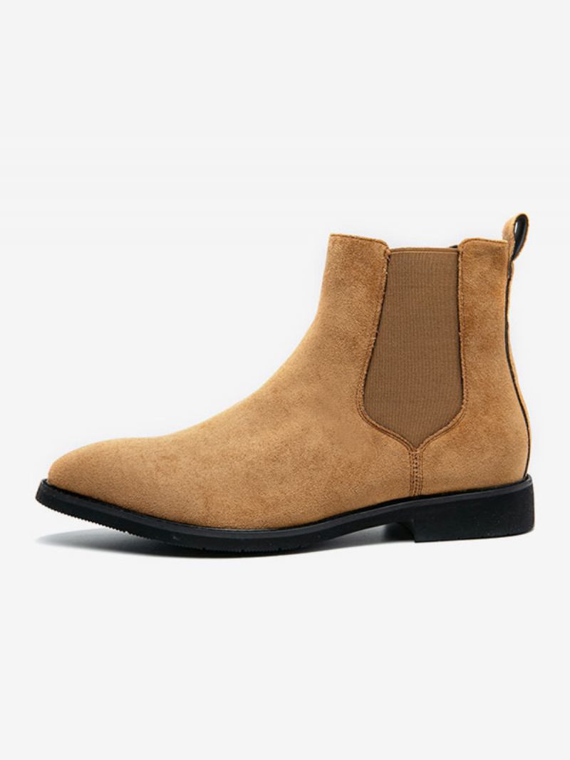 Botas Masculinas Chelsea Camelo Pu Couro Bota Bico Fino - Camelo